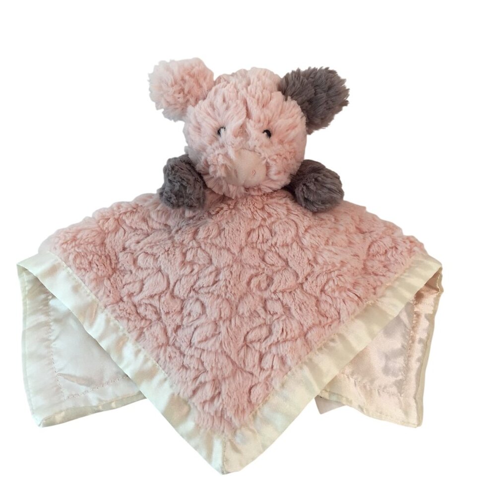 Mary Meyer Pink Pig‎ Lovey 13" Baby Security Blanket Cream Satin Trim & Back